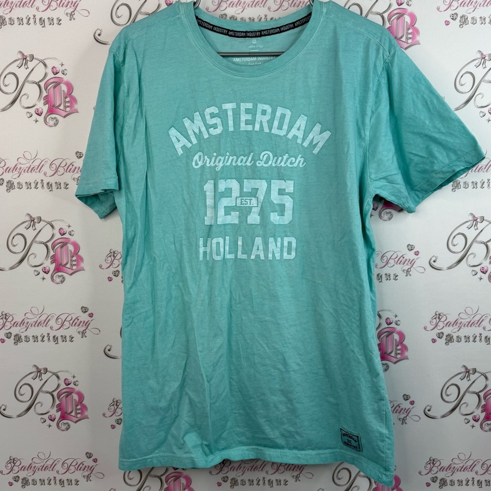 Amsterdam industry T-shirt blue green white Teal Amsterdam Graphic T-Shirt